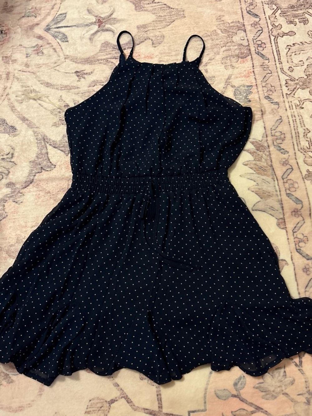 Women’s medium Navy Polka Dot Knit Romper - Sleeveless One-Piece